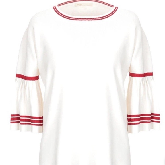 Maje Monica red and white pleated bell sleeve sweater - Picture 3 of 12